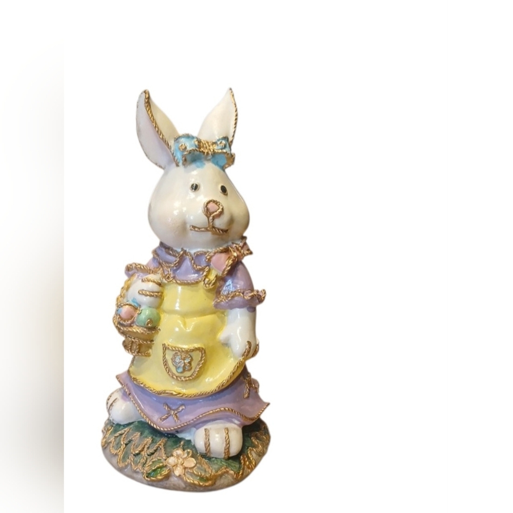 Easter Bunny Figurine with Basket - Yellow and Purple